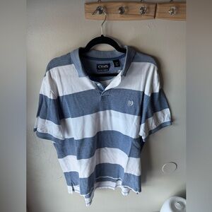 Chaps Men's Striped Polo Shirt XL Blue White Cotton Natural Stretch